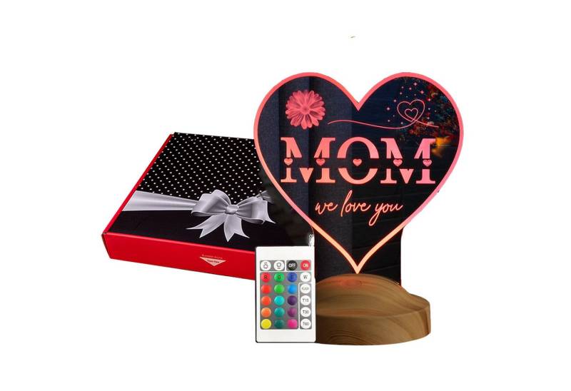Geschenkelampe LED Nachttischlampe MOM Herz Nachtlicht Geschenke Mama Lampe zum Muttertag, LED fest integriert, Mutter, Geschenk zum Muttertag von Geschenkelampe