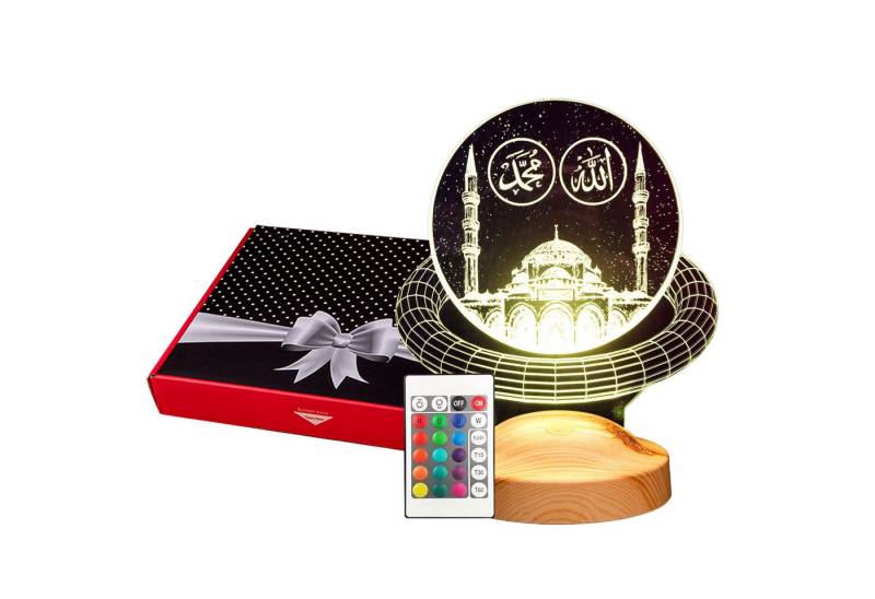Geschenkelampe LED Nachttischlampe Moschee Nachtlicht muslimische Deko Geschenk für Muslimischen Freund, Leuchte 7 Farben fest integriert, Allah Islamisches Kalligraphie, Ramadan Geschenk, Eid-Dekoration, Ramadan Deko von Geschenkelampe