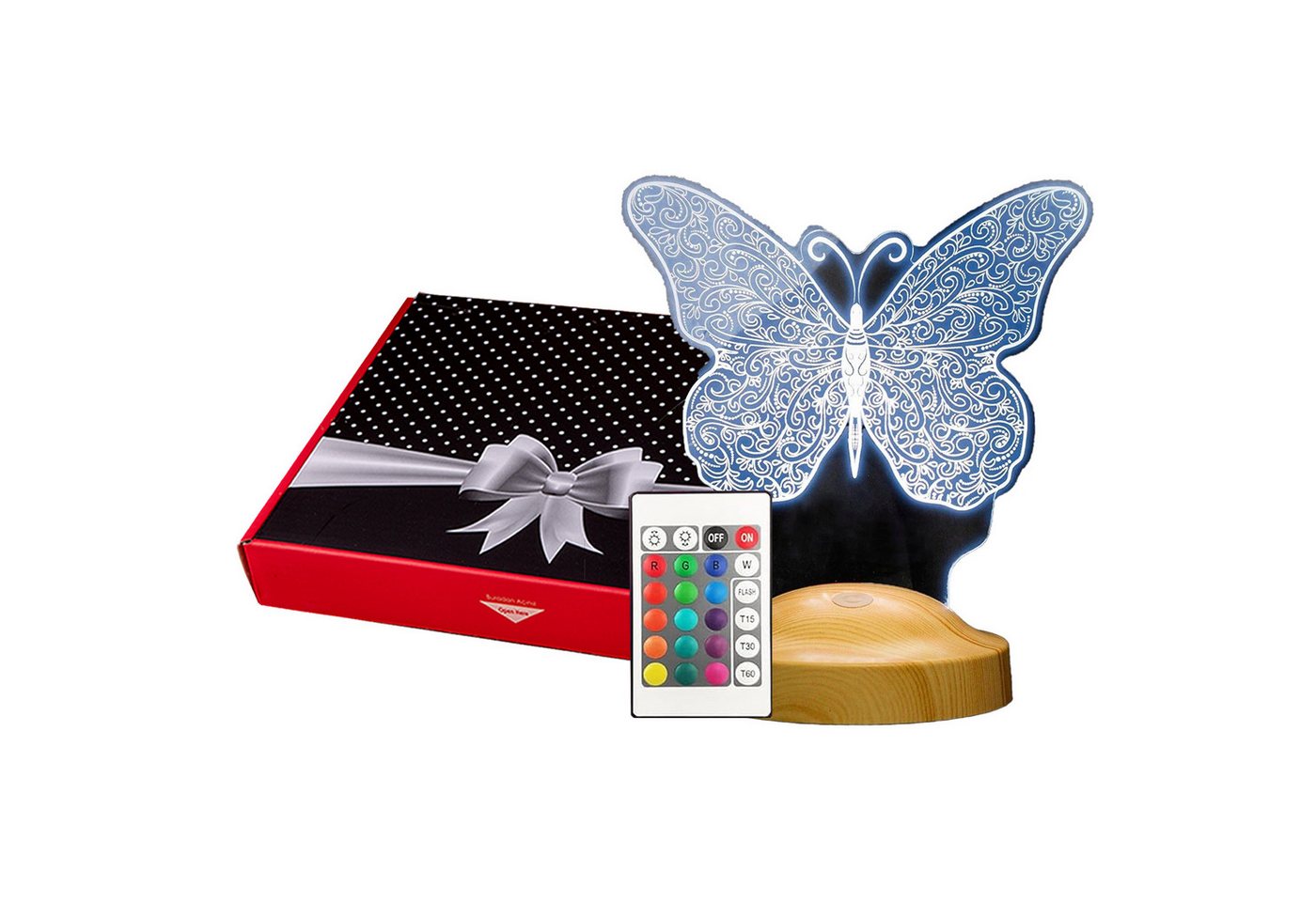 Geschenkelampe LED Nachttischlampe Schmetterling Butterfly 3D Gravur Nachtlicht Geburtstagsgeschenk, Leuchte 7 Farben fest integriert, Geburtstagsgeschenk für Mädchen, Tochter, Enkelin von Geschenkelampe