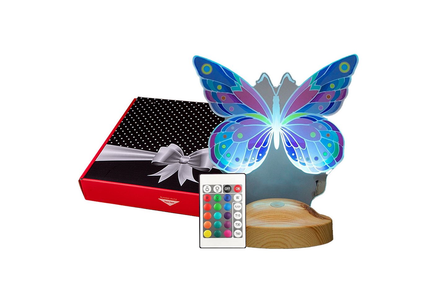 Geschenkelampe LED Nachttischlampe Schmetterling Butterfly Lampe mit 3D Vision mehrfarbig Nachtlicht, Leuchte 7 Farben fest integriert, Geburtstagsgeschenk für Mädchen, Freundin, Babys, Enkelin von Geschenkelampe