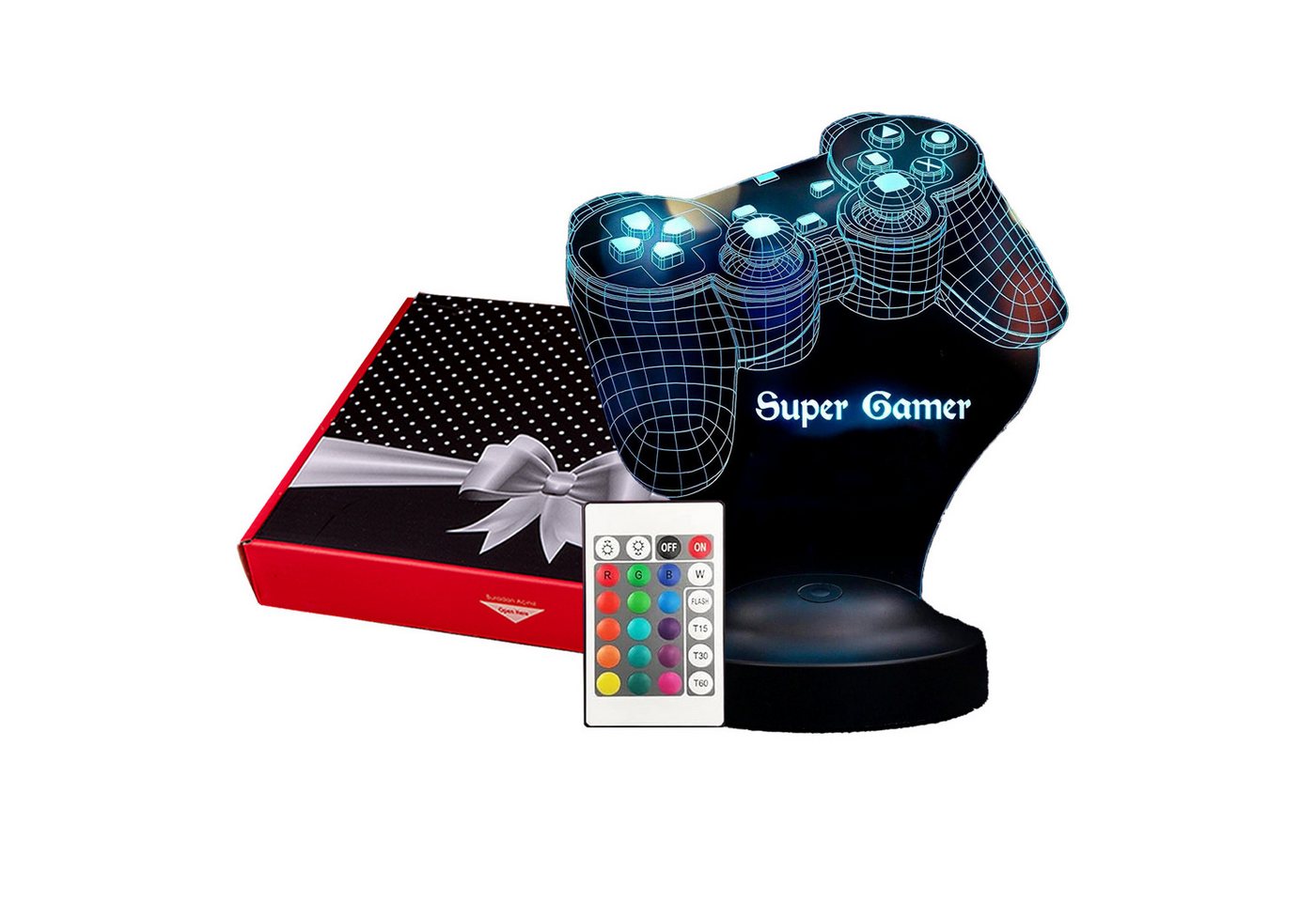 Geschenkelampe LED Nachttischlampe Spielkonsole Joystick 3D Gravur mehrfarbige Nachttischlampe, Leuchte 7 Farben fest integriert, Geburtstagsgeschenk für Freunde, Gamer, Jungen, Partner, Kollege von Geschenkelampe