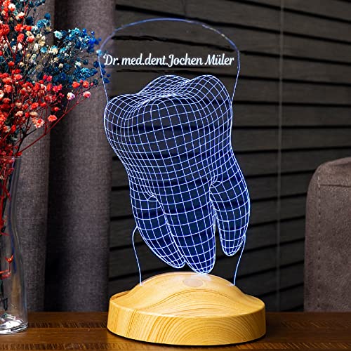 Geschenkelampe Personalisierte Geschenke 3D Led Lampe Abschiedsgeschenk für Arbeitskollegen Kollegin Name Arbeit Praxis Ingenieur Artzt Krankenschwester Anwalt Psychologe Zahnarzt Apotheker (Zahn) von Geschenkelampe