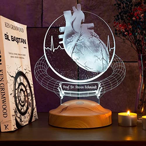 Geschenkelampe Personalisierte Geschenke 3D Led Lampe Abschiedsgeschenk für Arbeitskollegen Kollegin Name Arbeit Praxis Artzt Krankenschwester Psychologe Zahnarzt (Herz) von Geschenkelampe