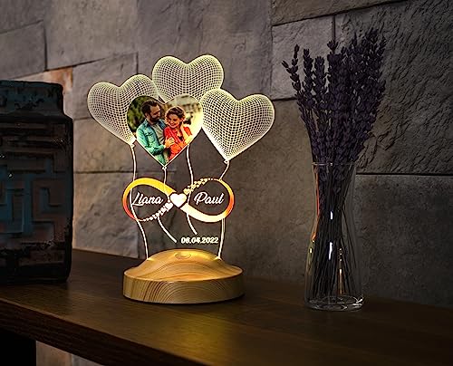 Geschenkelampe Fotogeschenk Personalisierbar mit eigenem Foto und Text in 3D Bilder Led Motiv Lampe gravieren hochzeit Herz (Unendliche Liebe) von Geschenkelampe