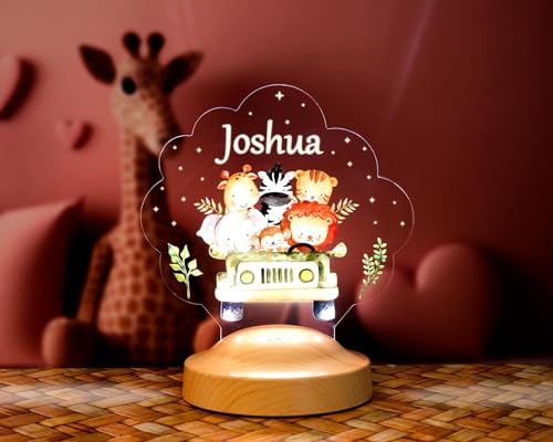 Geschenkelampe LED-Nachtlicht – Individuelle Acryl-Lampe für Babys und Kinder –zur Geburt oder Weihnachten (Safari) von Geschenkelampe