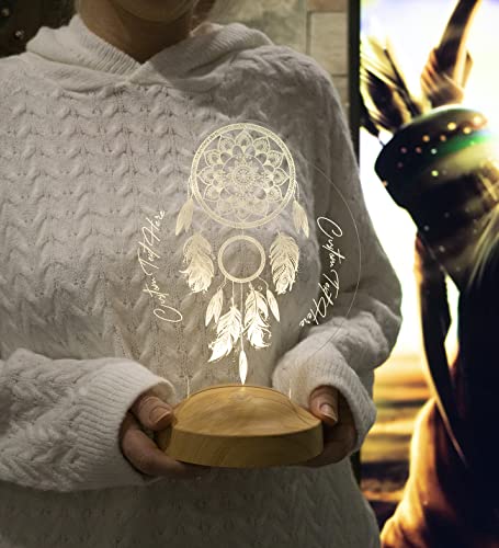 Geschenkelampe Traumfänger Personalisierte 3D Lampe Mit LED Licht Wunschtext Dreamcatcher Dekoration Wohnkultur von Geschenkelampe