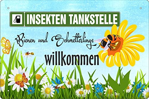Geschenkeparadies 24 Blechschild 20x30cm Insekten Tankstelle Bienen und Schmetterlinge willkommen von Geschenkeparadies 24