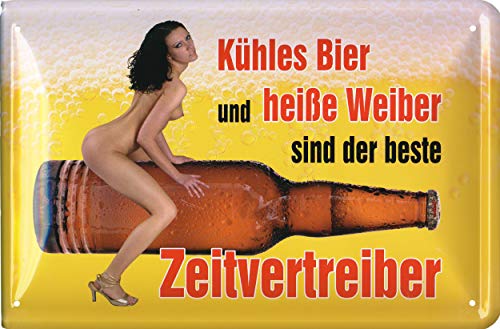 Blechschild 20x30cm Kühles Bier und heiße Weiber sind der beste Zeitvertreiber von Geschenkeparadies 24