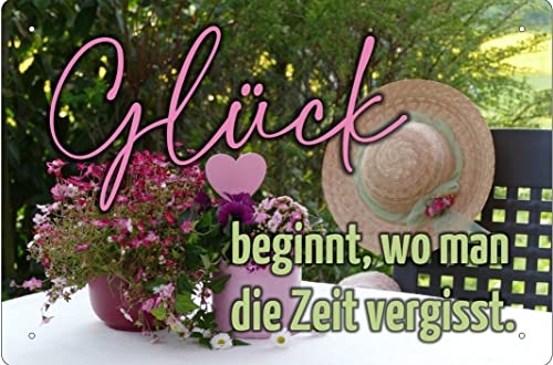 Blechschild Glück begintt wo man die Zeit vergisst von Geschenkeparadies 24