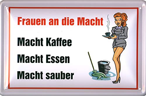 Geschenkeparadies 24 Blechschild 20x30cm Frauen an die Macht Macht Kaffee Macht Essen Macht sauber von Geschenkeparadies 24