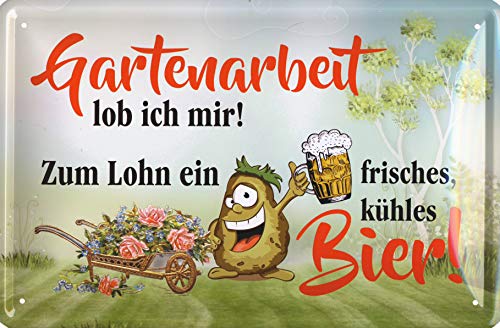 Geschenkeparadies 24 Blechschild Gartenarbeit lob ich Mir Zum Lohn EIN frisches kühles Bier von Geschenkeparadies 24
