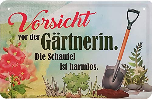 Geschenkeparadies 24 Blechschild Vorsicht vor der Gärtnerin. Die Schaufel ist harmlos. von Geschenkeparadies 24