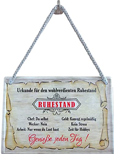 Geschenkeparadies 24 Blechschild mit Kordel Hängeschild 16x11cm Urkunde für den wohlverdienten Ruhestand Rente Geschenkeparadies 24 Blechschild mit Kordel Hängeschild 16x11cm Urkunde für den wohlverdienten Ruhestand Rente von Geschenkeparadies 24