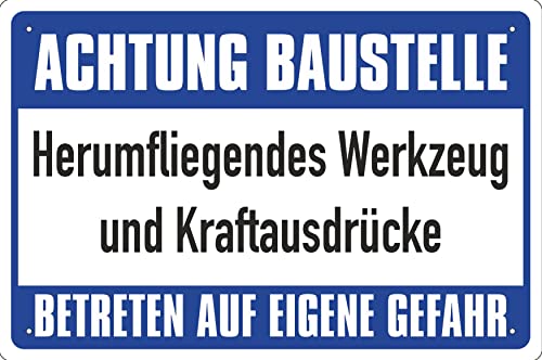 Deko Blechschild 20x30cm Achtung Baustelle Herumfliegendes Werkzeug und Kraftausdrücke von Geschenkeparadies 24