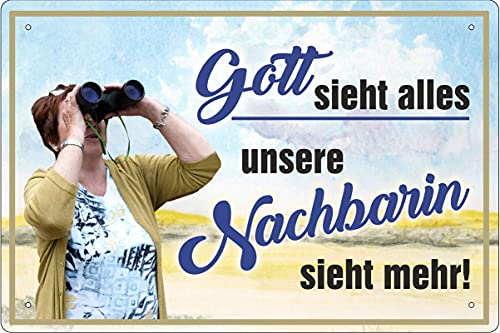 Geschenkeparadies 24 Deko Blechschild 20x30cm Gott Sieht Alles unsere Nachbarin Sieht mehr! von Geschenkeparadies 24