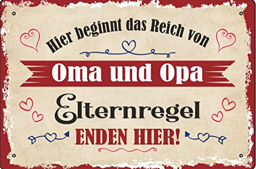 Geschenkeparadies 24 Deko Blechschild 20x30cm Hier beginnt das Reich von Oma und Opa Elternregel Enden Hier von Geschenkeparadies 24