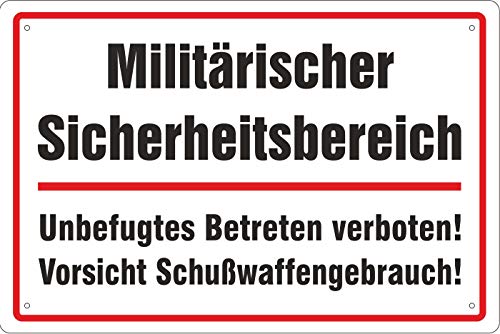Geschenkeparadies 24 Deko Blechschild 20x30cm Militärischer Sicherheitsbereich Unbefugtes Betreten verboten! Vorsicht Schußwaffengebrauch! von Geschenkeparadies 24