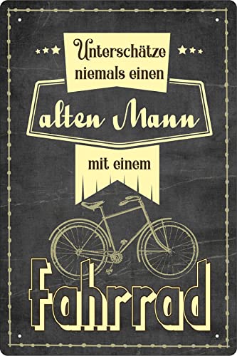 Geschenkeparadies 24 Deko Blechschild 20x30cm Unterschätze Niemals einen Alten Mann mit einem Fahrrad von Geschenkeparadies 24