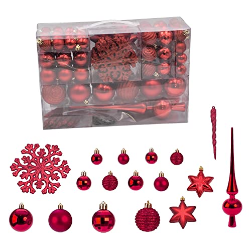 115er Set Christbaumschmuck Weihnachtskugel Spitze Weihnachtsanhänger (Rot) von Geschenkestadl