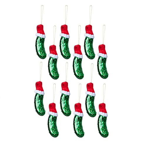 12 Stück Weihnachtsgurke Glas Nikolausmütze von Geschenkestadl