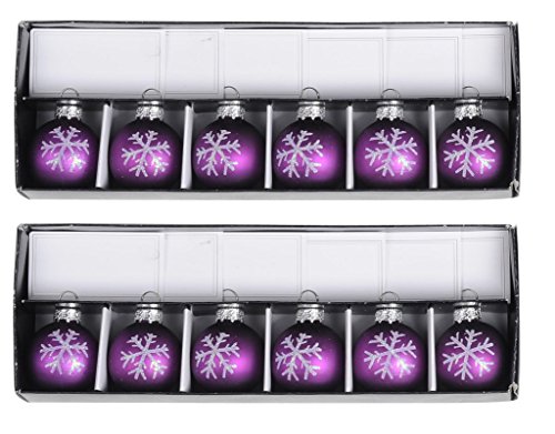 Geschenkestadl 12 Tischkartenhalter Weihnachtskugel mit Tischkarte Glas Kugel Ø 4 cm Weihnachten Schneeflocke (Lila) von Geschenkestadl
