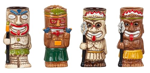 4 Stück Set Tiki Cocktail Becher 440ml-550ml Keramik Tassen Cocktailglas Deko Party Hawaii von Geschenkestadl