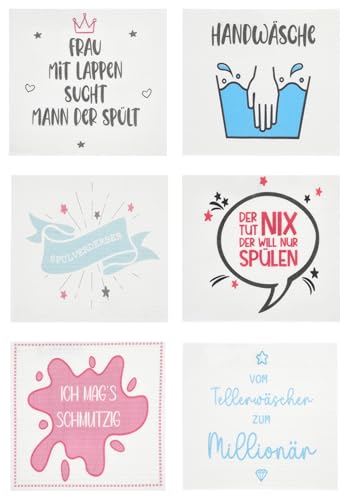6 Stück Schwammtücher Spültuch mit Sprüchen Haushaltshelfer Haushaltsartikel Spaßartikel von Geschenkestadl