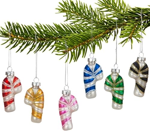 6 Stück Zuckerstangen bunt 7,5cm Glas Weihnachtsanhänger Geschenkanhänger Baumschmuck von Geschenkestadl