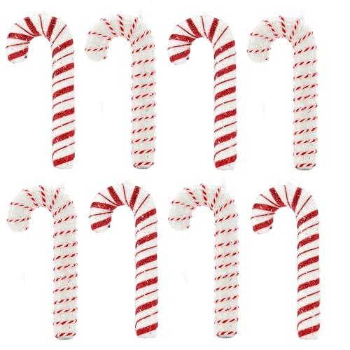 8 Stück Zuckerstange18 cm groß Rot Weiß Weihnachtanhänger Glitzer Weihnachtsdeko Zuckerstangen von Geschenkestadl