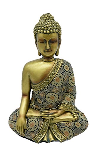 Buddha in Gold 23 cm mit Stoffgewand Feng Shui Figur Buddhismus von Geschenkestadl