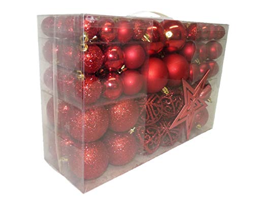 Geschenkestadl 1719S 100 Weihnachtskugeln und Baumspitze Stern (Rot) von Geschenkestadl