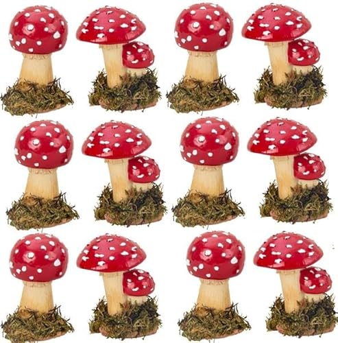 Geschenkestadl 12 Stück Pilz Figuren 7cm Fliegenpilz Dekofigur Herbstdekoration Natur Dekoration Deko von Geschenkestadl
