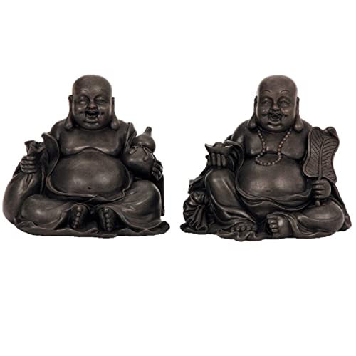 Geschenkestadl 2 Stück Happy Buddha Figuren sitzt und lacht 15 cm Feng Shui Skulptur Dekofigur Glücksbringer von Geschenkestadl