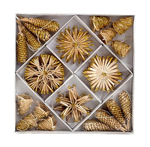 Geschenkestadl 30 Stück Weihnachtsanhänger Stroh Gold Natur Stern Baumschmuck von Geschenkestadl