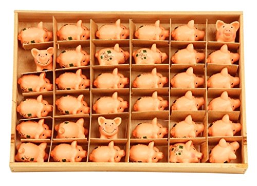 Geschenkestadl 36 Stück Glücksschweine Schweinchen Ferkel Viel Glück Glücksbringer in Holzbox von Geschenkestadl