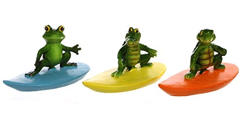 Geschenkestadl 3er Set Tierische Surfer Teich Figuren Frosch Krokodil Schildkröte von Geschenkestadl