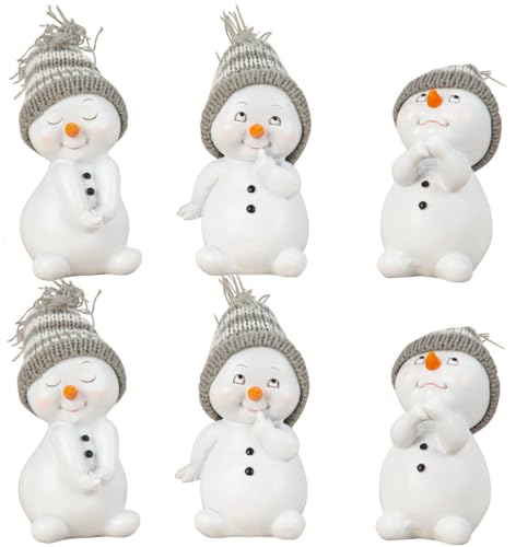Geschenkestadl 6er Set Schneemann Figuren – ca. 12 x 8 cm – Lustige Winterdeko 3-Fach Sortiert – Handbemalte Weihnachtsfiguren für Fensterbank, Tisch & Deko-Ideen von Geschenkestadl