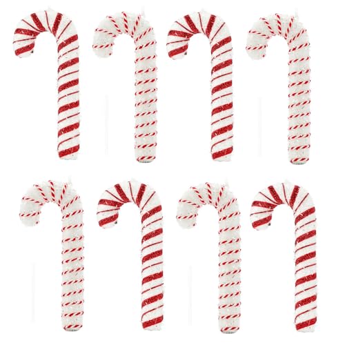Geschenkestadl 8 Stück Zuckerstange XL 30 cm groß Rot Weiß Weihnachtanhänger Glitzer Weihnachtsdeko Zuckerstangen von Geschenkestadl