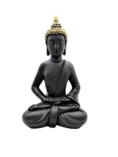 Geschenkestadl Buddha Figur 30 cm Schwarz Gold Skulptur Feng Shui von Geschenkestadl