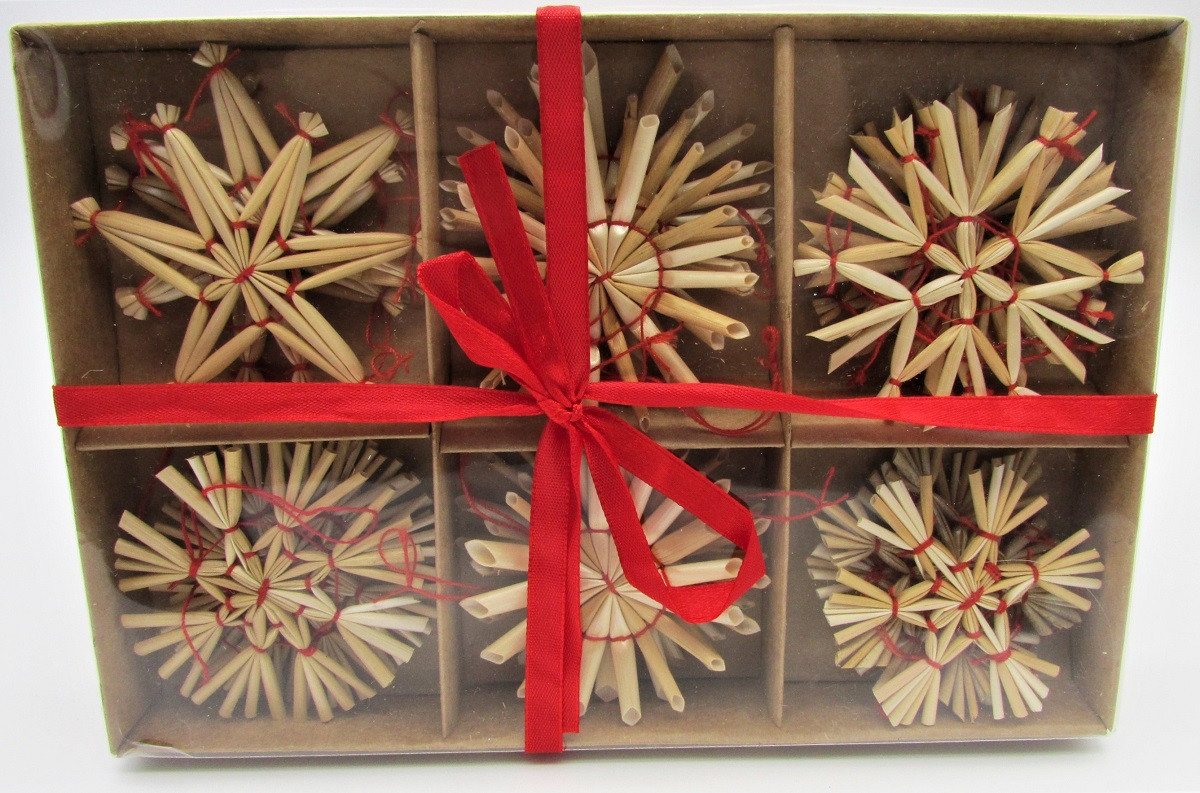 Geschenkestadl Christbaumschmuck Stroh Weihnachtsanhänger, Strohsterne viele Motive, Größe, Menge (72-tlg) von Geschenkestadl