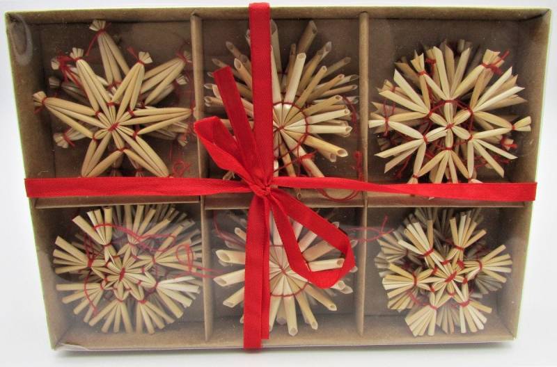 Geschenkestadl Christbaumschmuck Stroh Weihnachtsanhänger, Strohsterne viele Motive, Größe, Menge (72-tlg) von Geschenkestadl