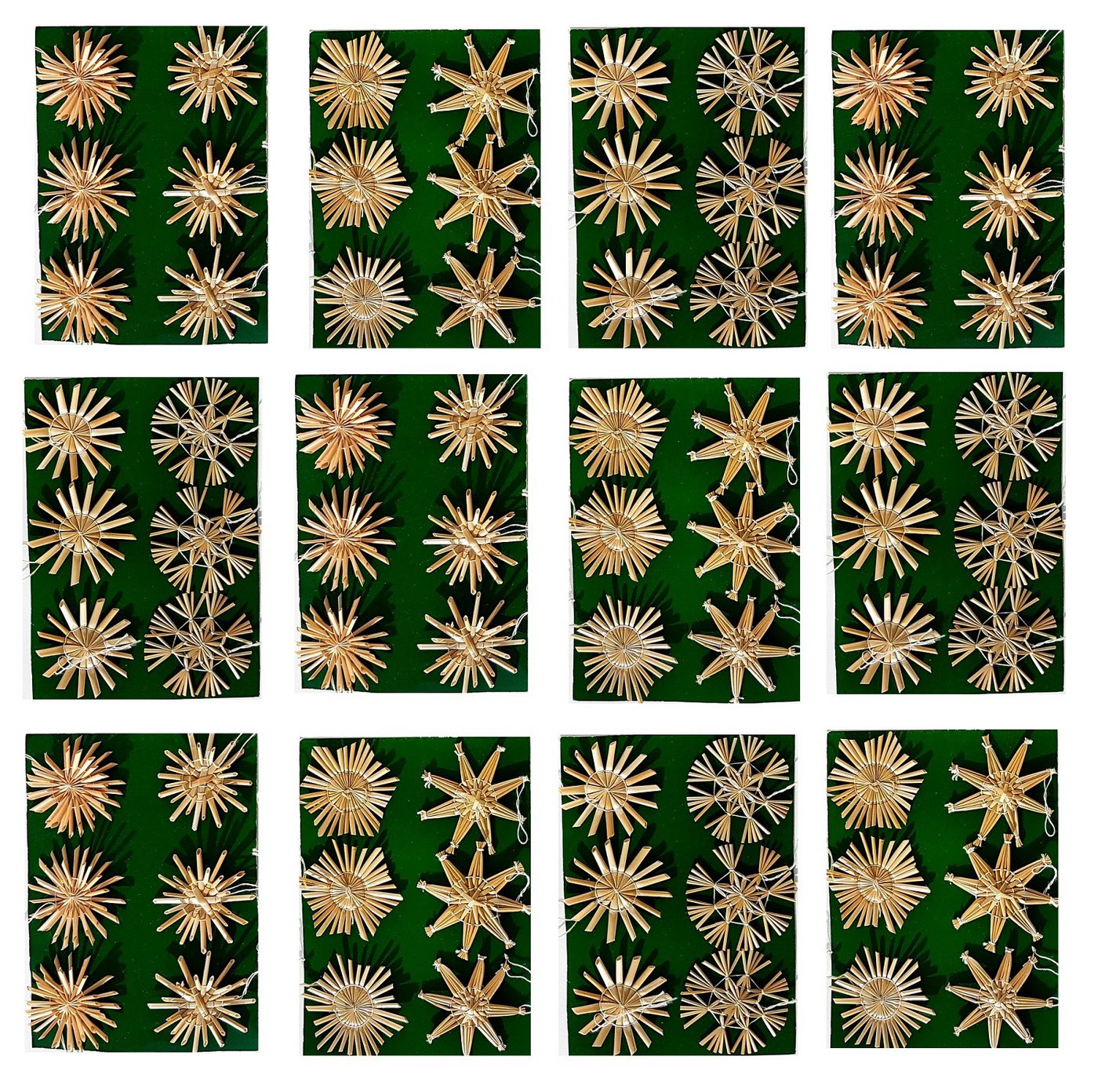 Geschenkestadl Christbaumschmuck Stroh Weihnachtsanhänger, Strohsterne viele Motive, Größe, Menge (72-tlg) von Geschenkestadl