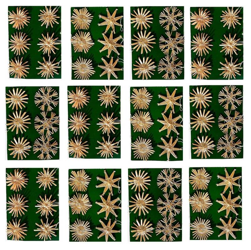 Geschenkestadl Christbaumschmuck Stroh Weihnachtsanhänger, Strohsterne viele Motive, Größe, Menge (72-tlg) von Geschenkestadl