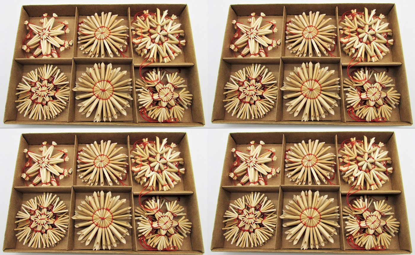 Geschenkestadl Christbaumschmuck Stroh Weihnachtsanhänger, Strohsterne viele Motive, Größe, Menge (90-tlg) von Geschenkestadl