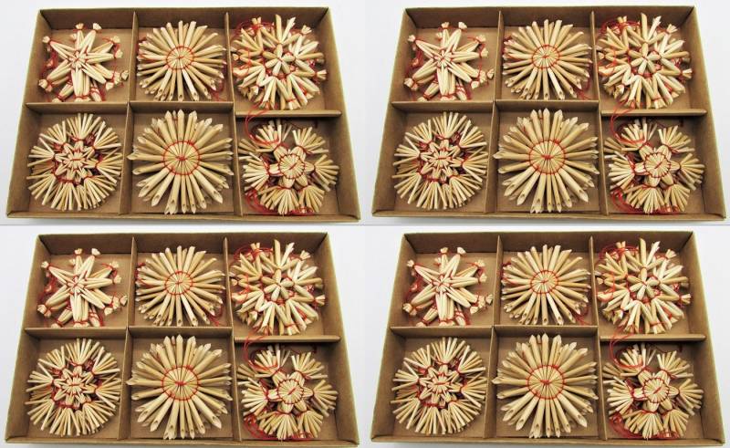 Geschenkestadl Christbaumschmuck Stroh Weihnachtsanhänger, Strohsterne viele Motive, Größe, Menge (90-tlg) von Geschenkestadl