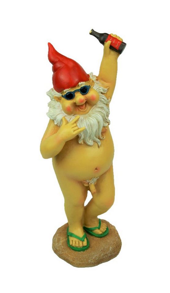 Geschenkestadl Gartenzwerg Lustiger nackter Zwerg 31cm mit Bierflasche und Sonnenbrille von Geschenkestadl