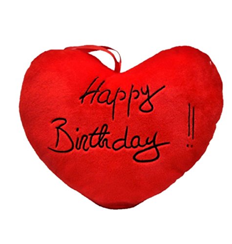 Geschenkestadl Herzkissen zum Geburtstag mit Aufschrift Happy Birthday 36 cm x 30 cm Rot Herz Kissen von Geschenkestadl