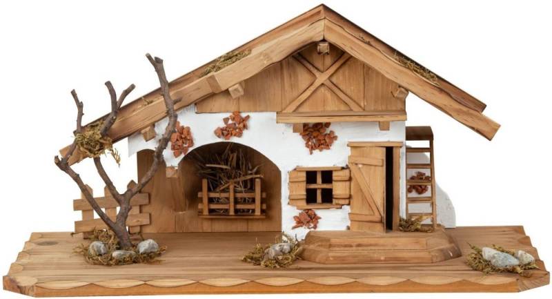 Geschenkestadl Krippe Holzhaus Krippe 45 x 21 cm Haus Weihnachtskrippe Landhaus Dekoration (1-tlg) von Geschenkestadl