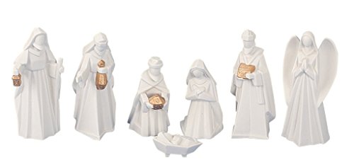 Geschenkestadl Krippenfiguren 7-teiliges Set Krippe Figuren in Weiss Größe bis 13 cm von Geschenkestadl