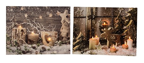 Geschenkestadl LED 2 er Set Wandbild Weihnachten Kerze Elch beleuchtet je 30cm x 40cm Sterne Bild Winter Motive von Geschenkestadl